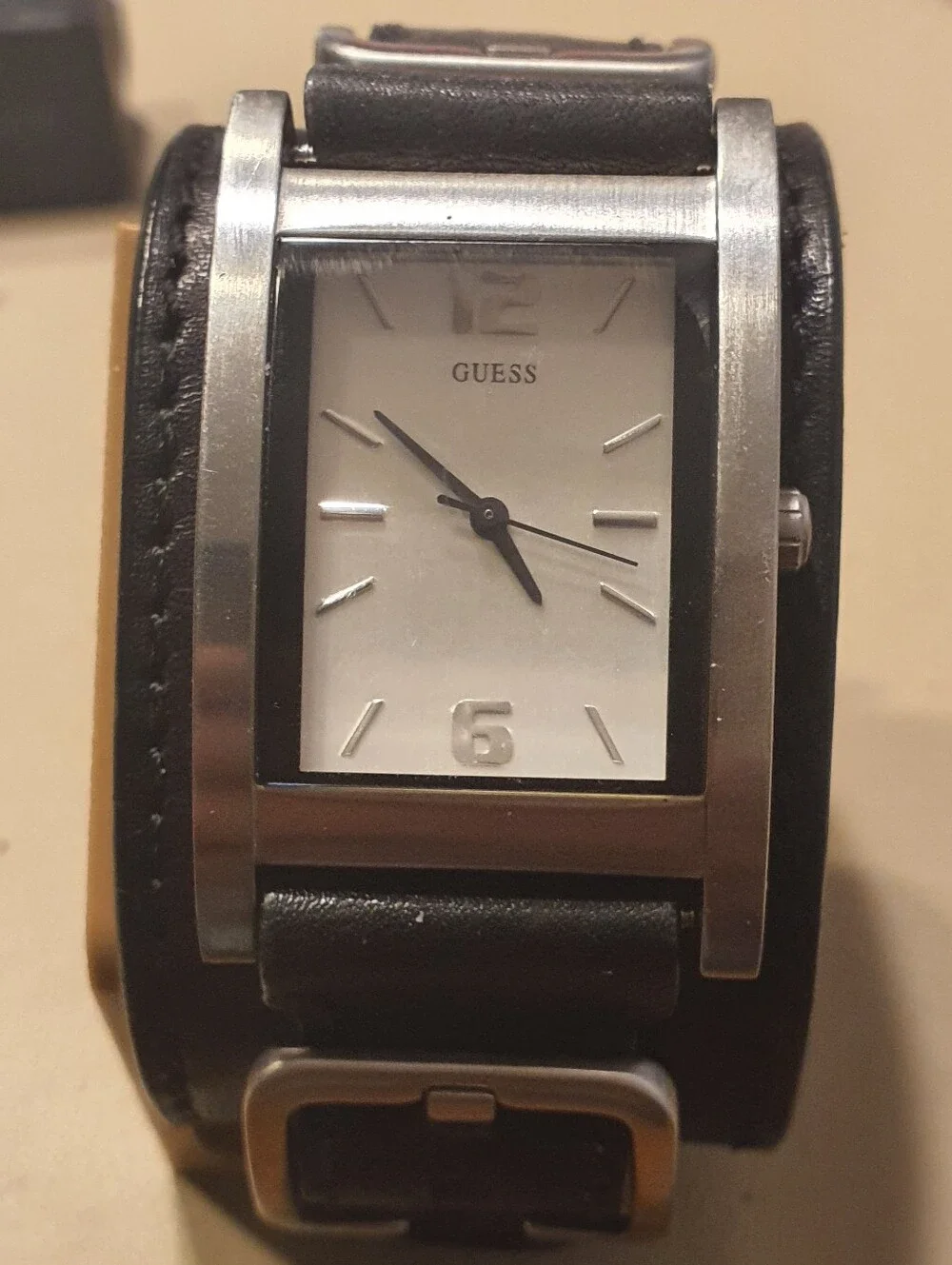 Guess Silver/Black Wideband Leather Men's Tank Watch ***Send Offers***